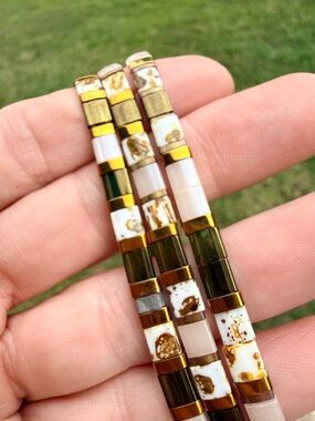 Gold & White Mosaic Beaded Stretch Bracelet - Women Jewelry